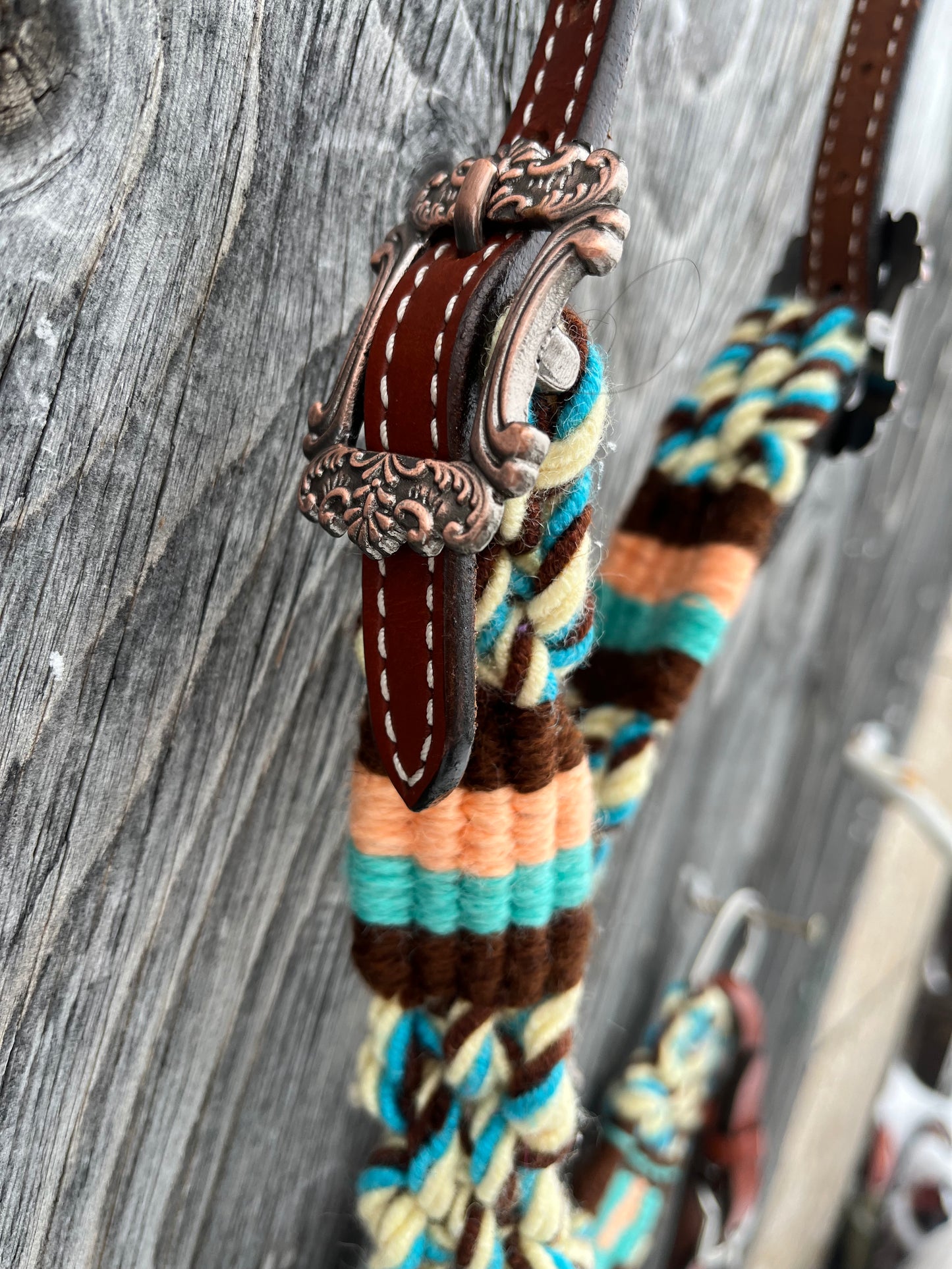 Peach teal and brown corded tack set