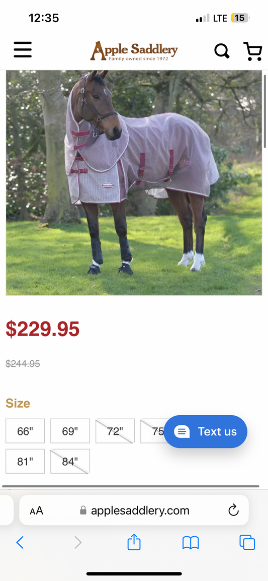 69” Weatherbeeta flysheet with neck and belly guard new