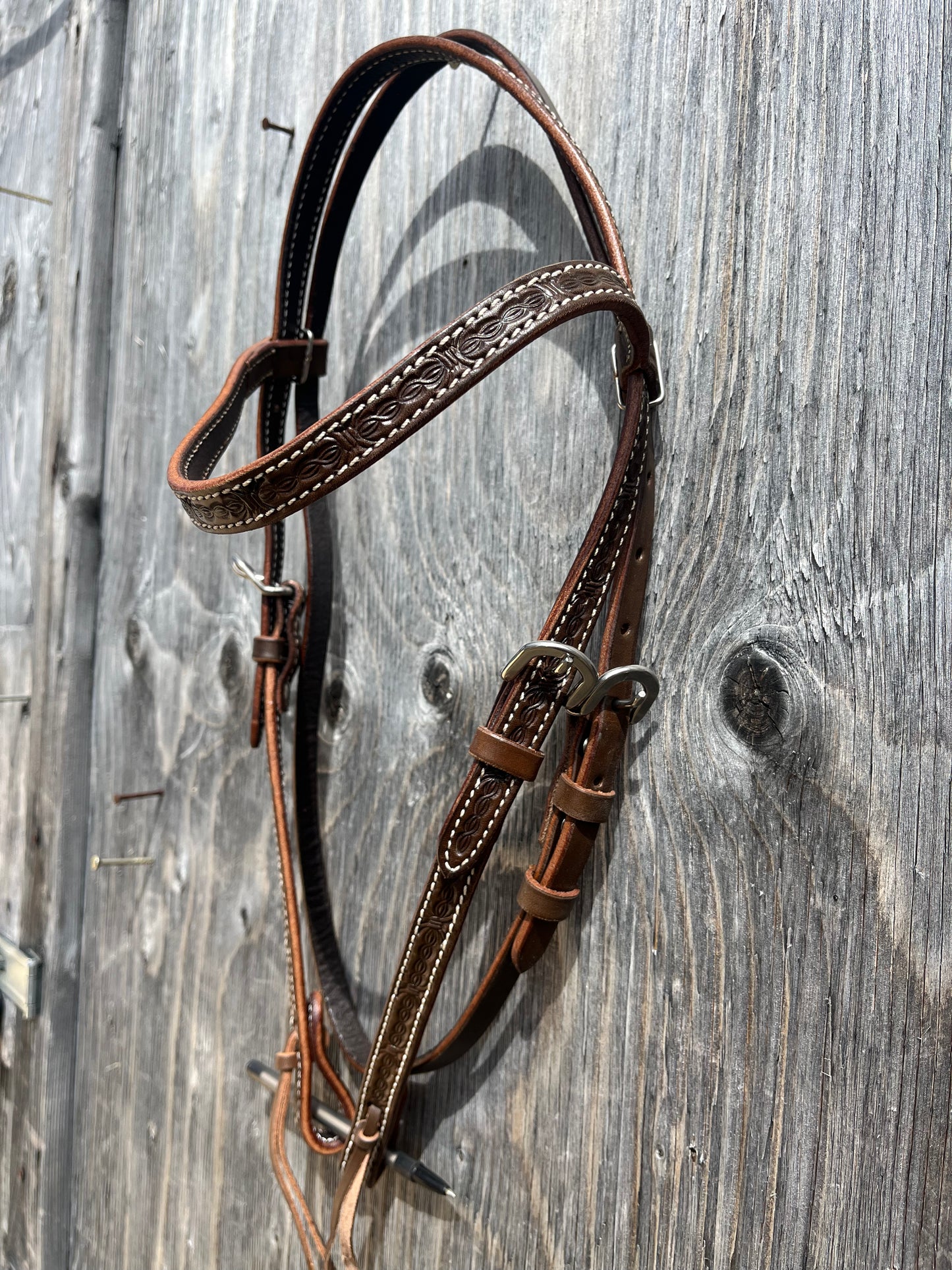 Barbwire tooled browband headstall