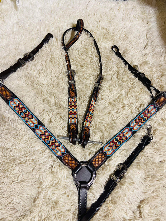 Aztec beaded one ear tack set