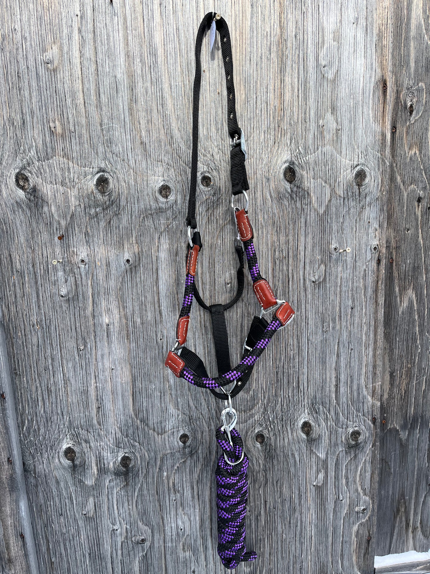 Rolled halters with leather accents and matching lead ropes horse size adjustable new