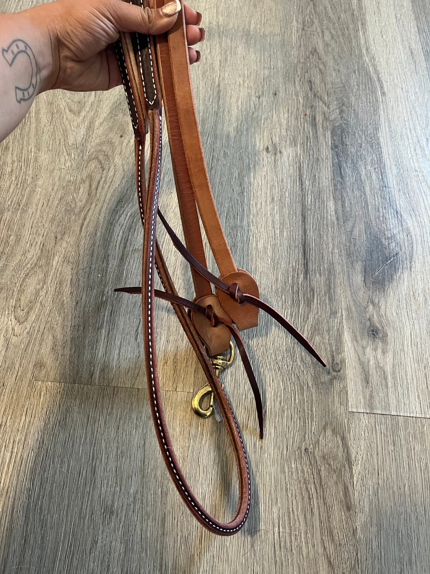 Herman oak rolled leather barrel reins
