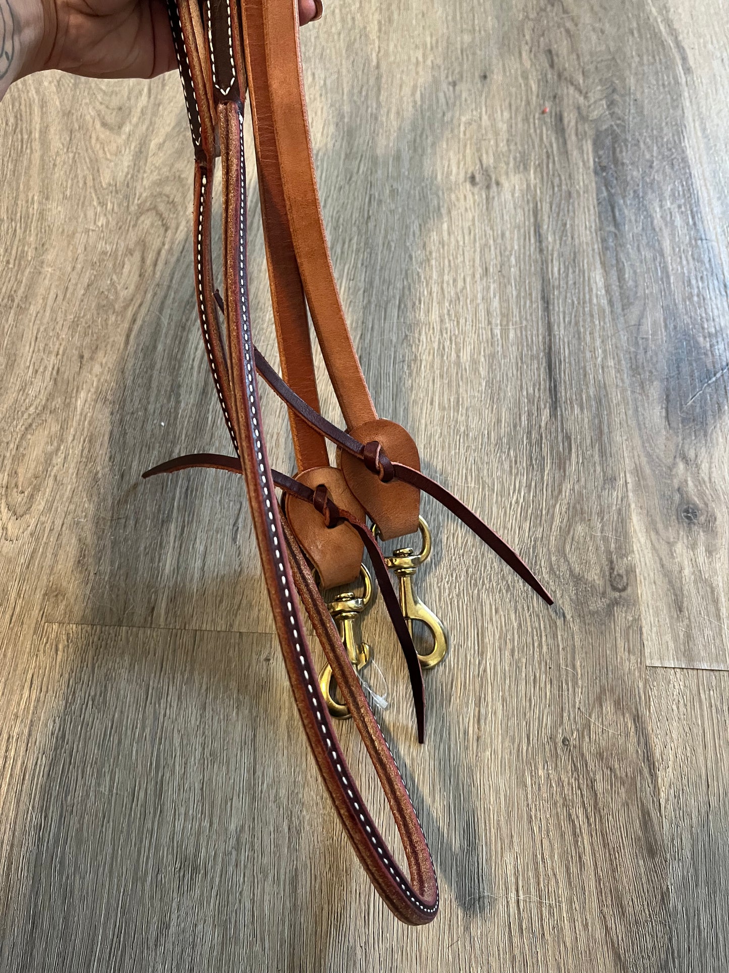 Herman oak rolled leather barrel reins