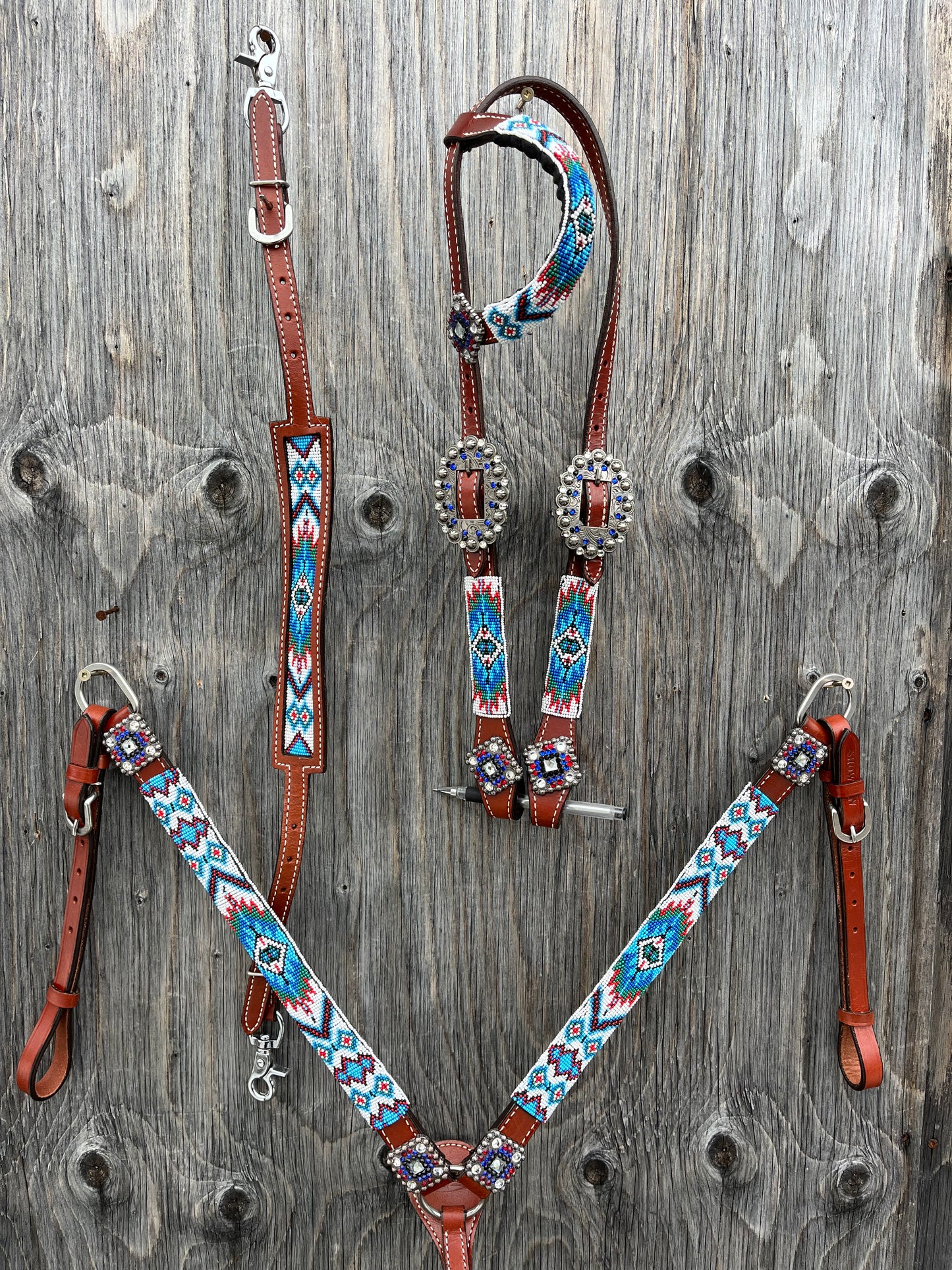 Beaded 3 pc tack set with matching wither strap