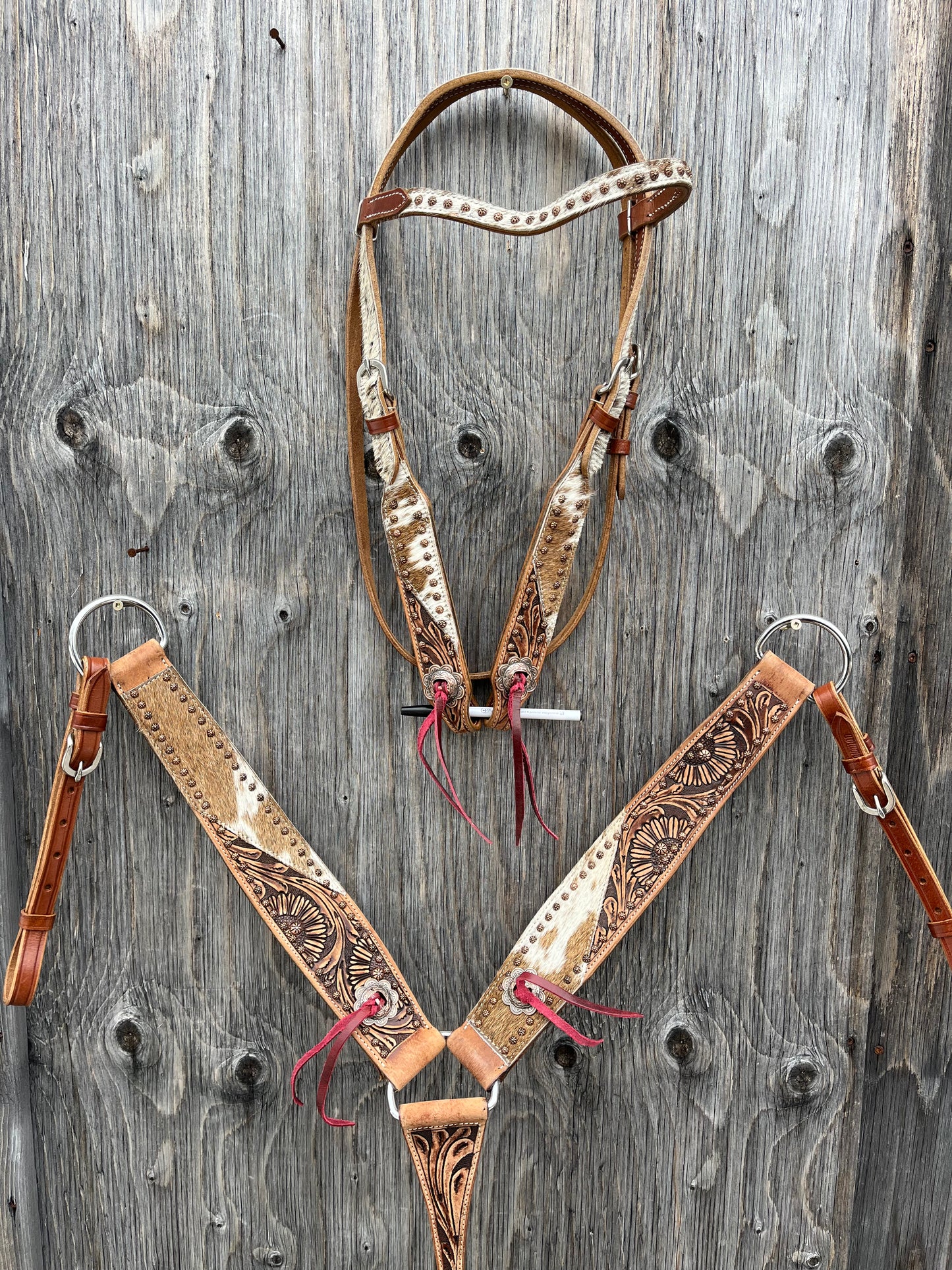 Cowhide sunflower tack set