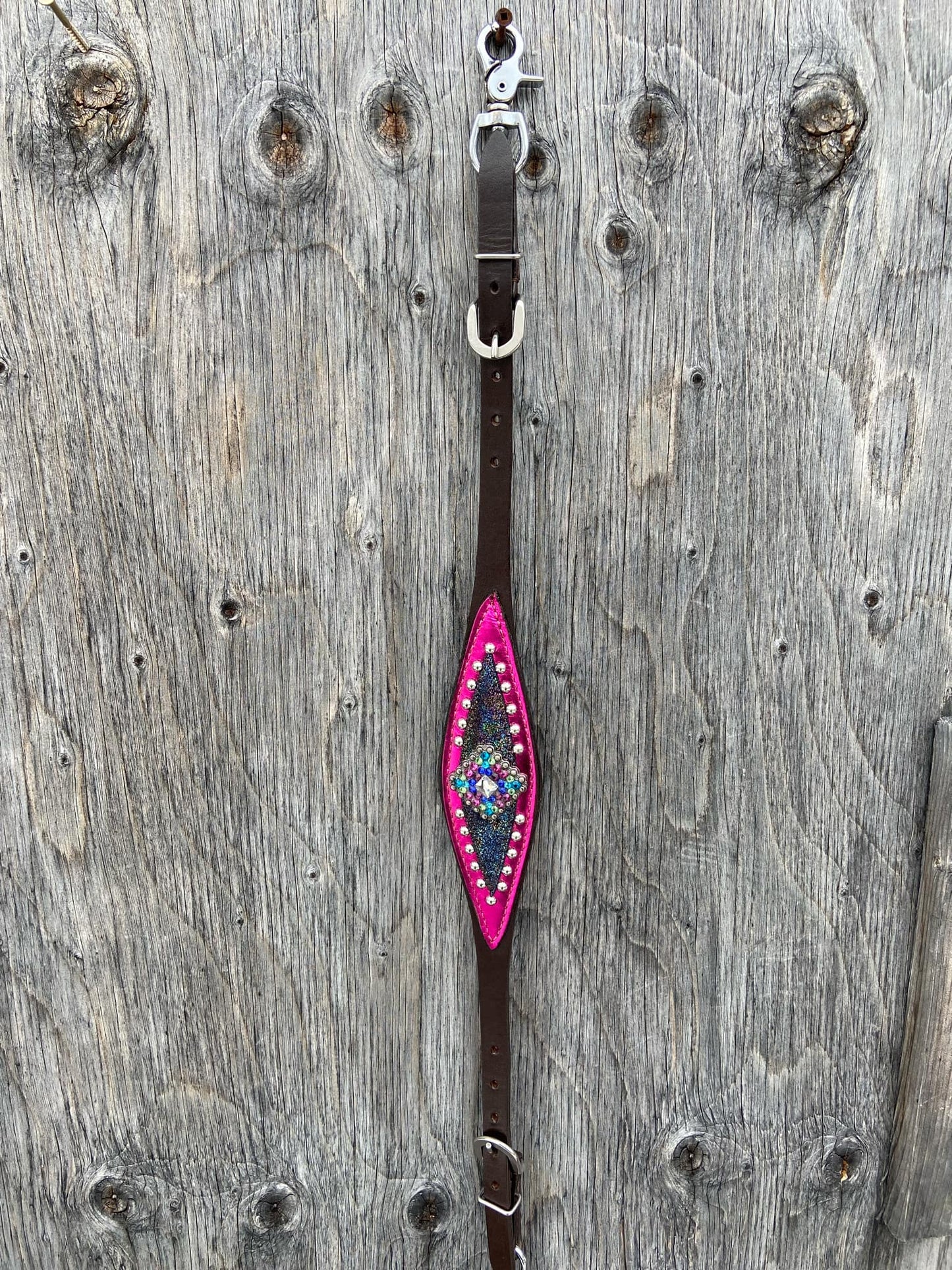 Pink metallic wither strap