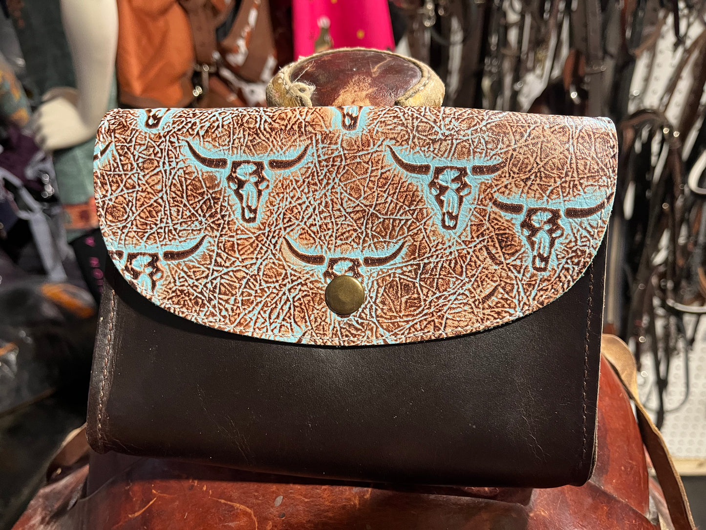 Teal pommel pouch leather