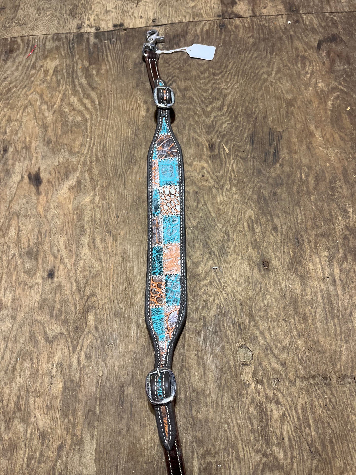 Teal and brown wither strap