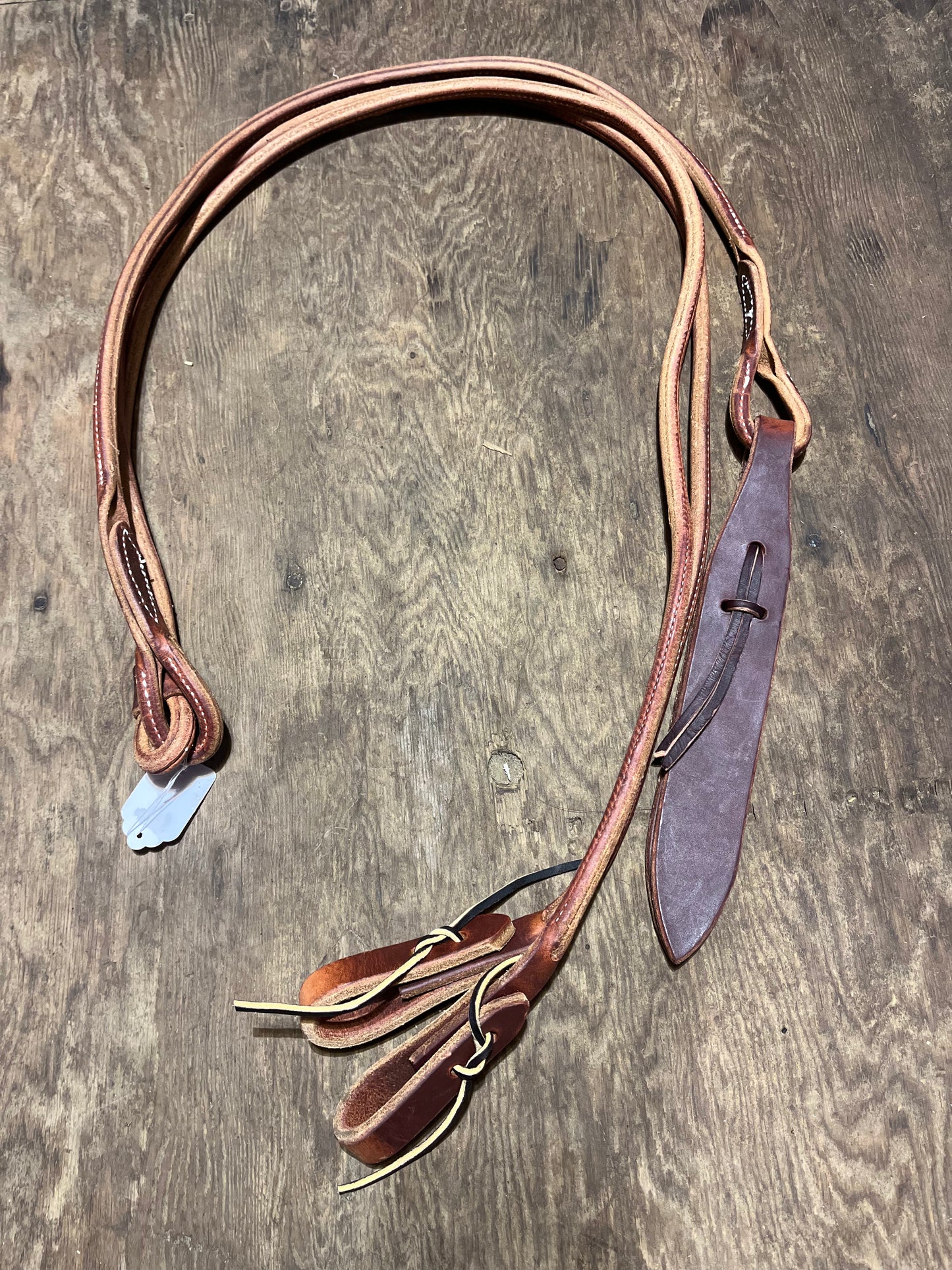 Harness leather romal reins with leather popper