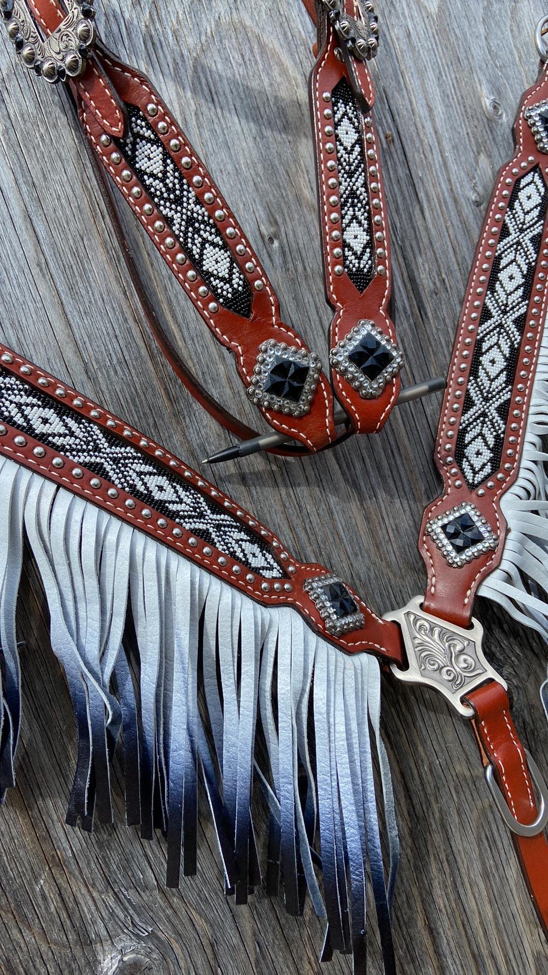 Black and white beaded tack set