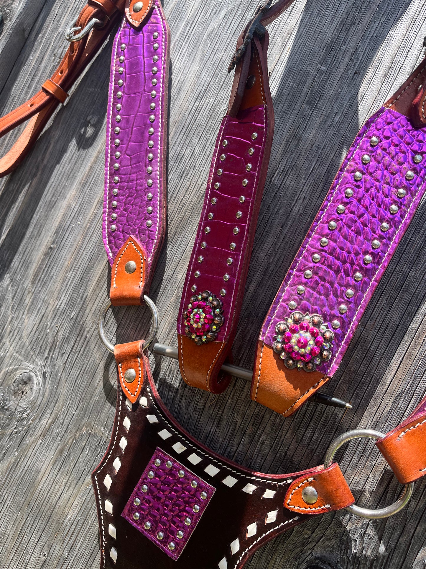 Purple gladiator tack set one ear