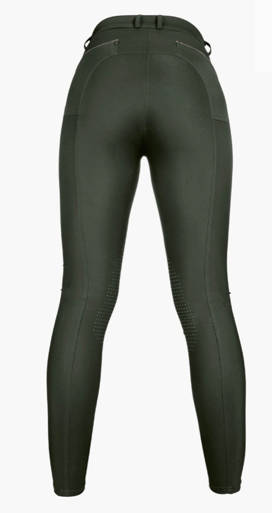 HKM silicone knee patch olive green riding breeches