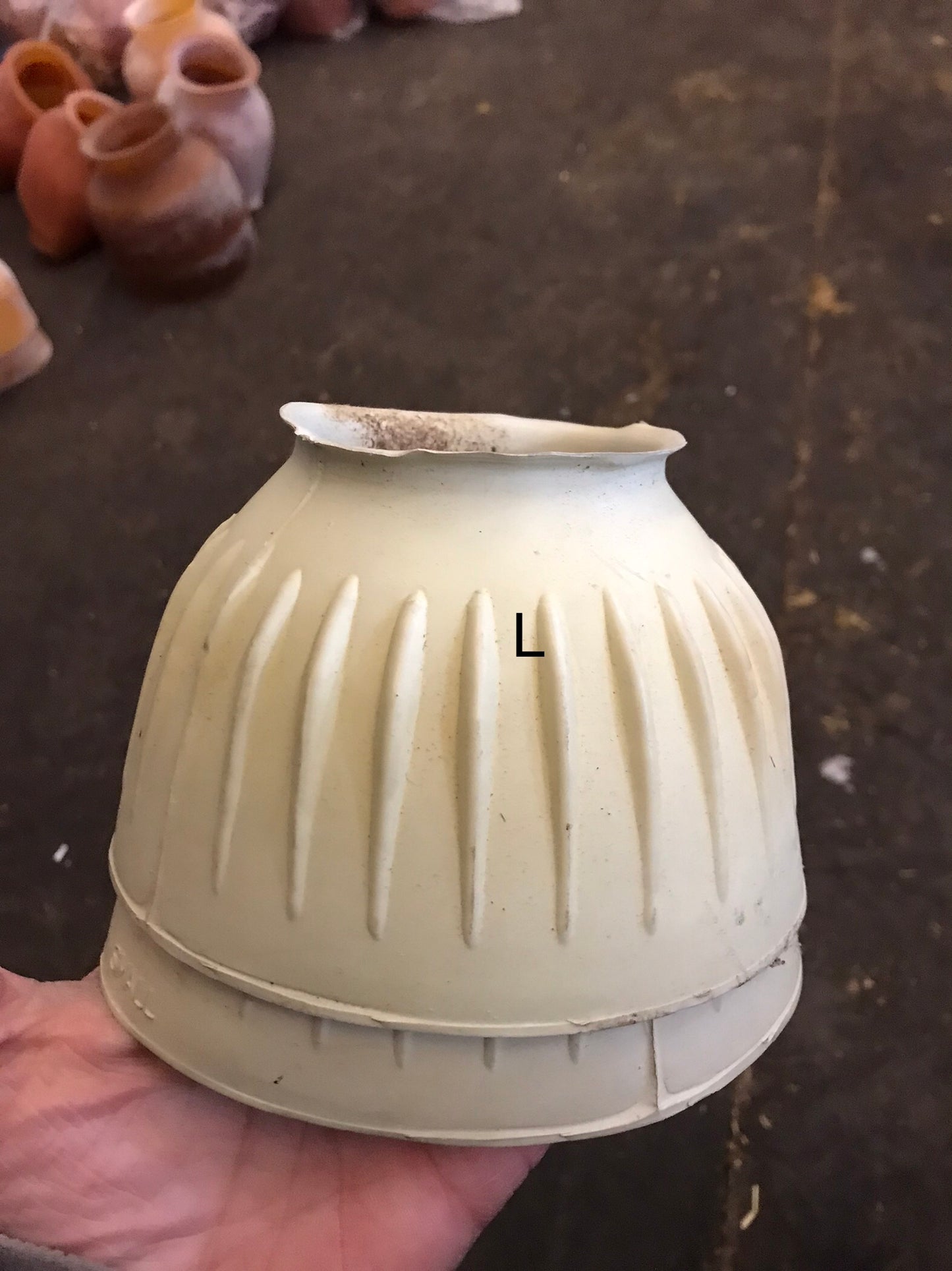 Small white pull on ribbed bell boots