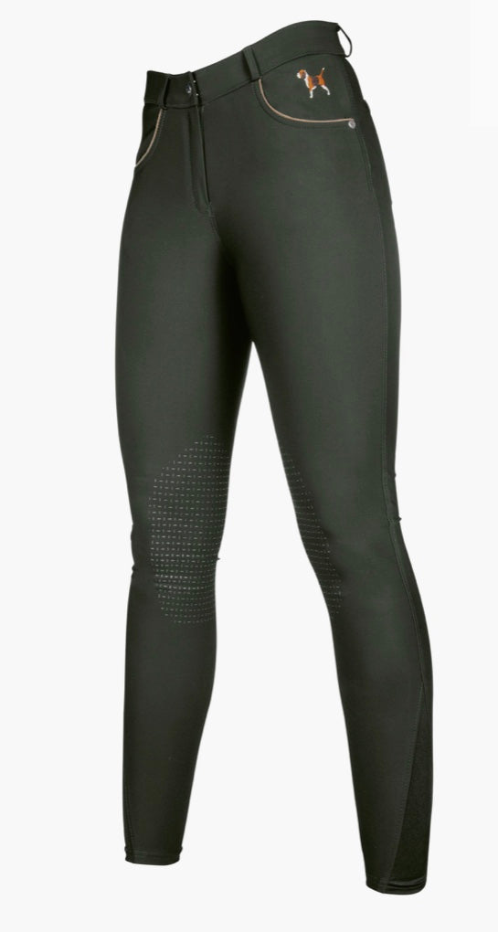 HKM silicone knee patch olive green riding breeches
