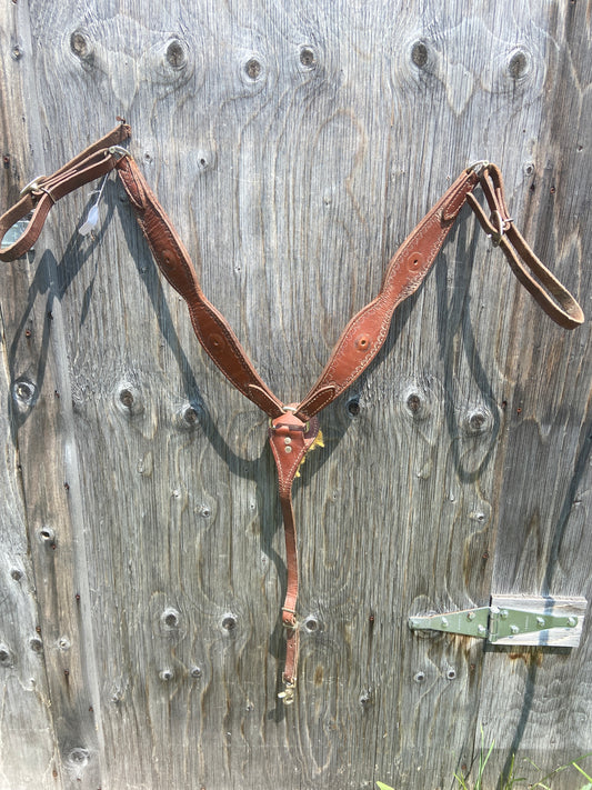 Leather breastplate has chew marks