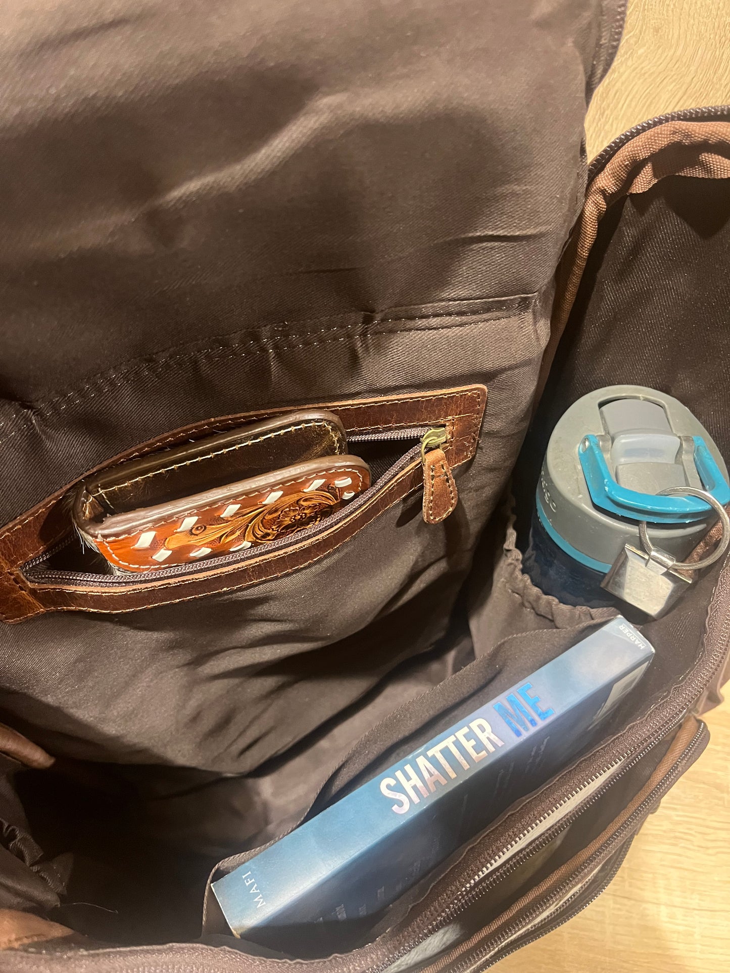 Hair on cowhide backpack