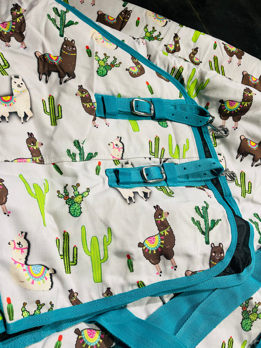 Lama and cactus horse size print winter turnouts