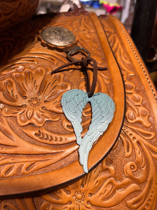 Teal ombré Angel wing saddle charm