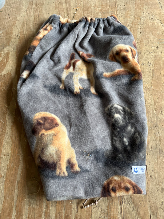 Dog print helmet bag with draw string