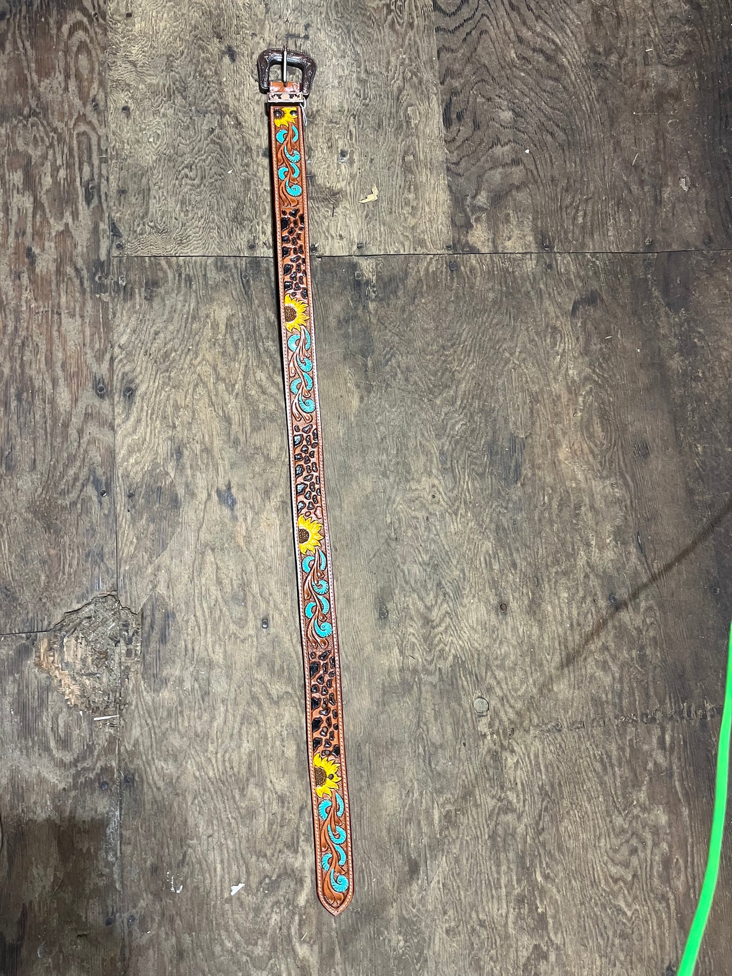 Sunflower leapord belt measures 38.5” in total