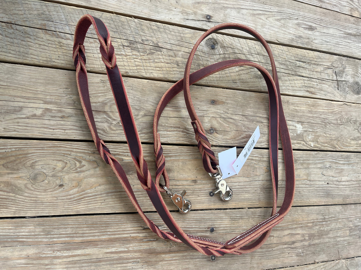 Braided leather barrel reins with snaps