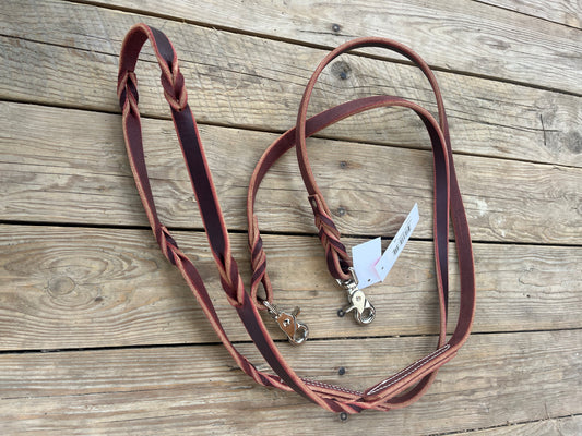 Braided leather barrel reins with snaps