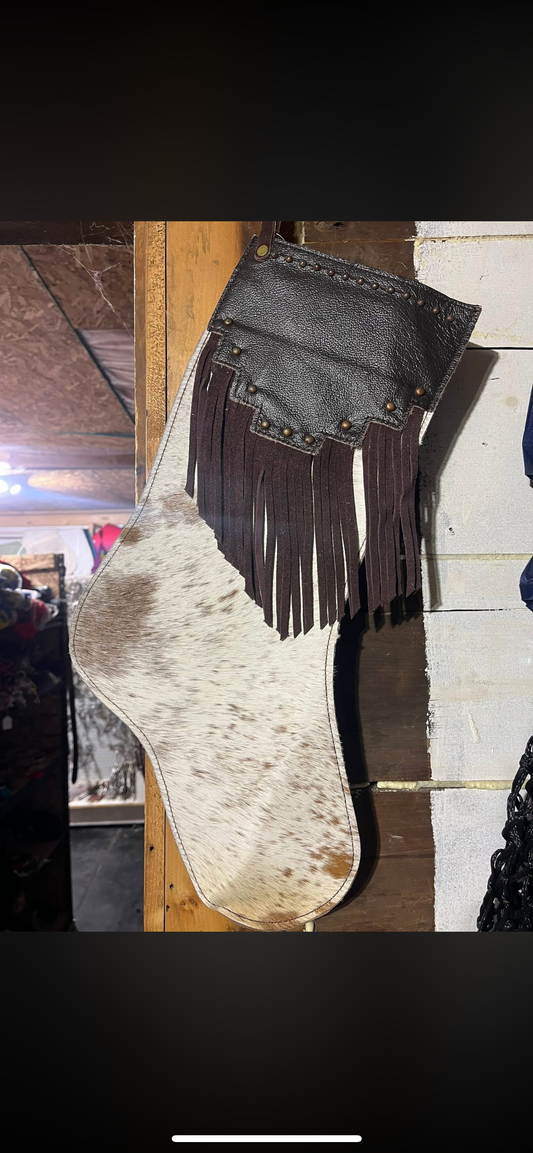 Cowhide stocking with fringe