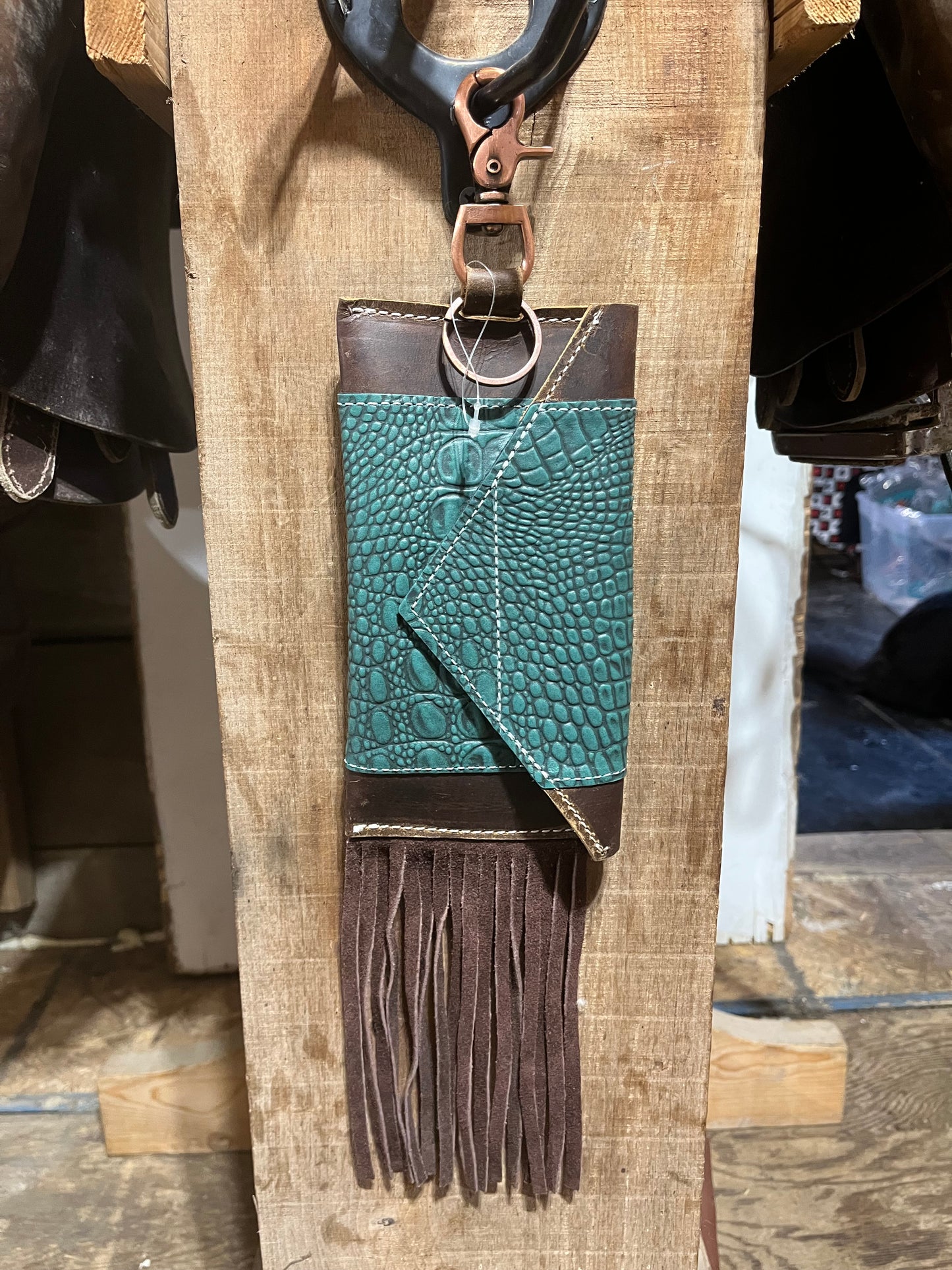 Clip on turquoise phone pouch