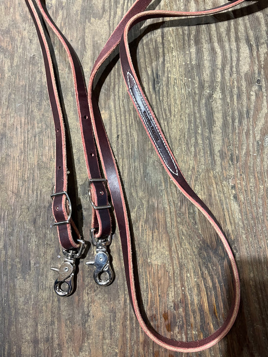 10ft adjustable latigo leather roping reins with snaps