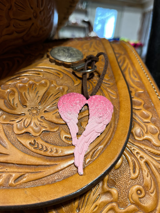 Pink ombré Angel wing saddle charm