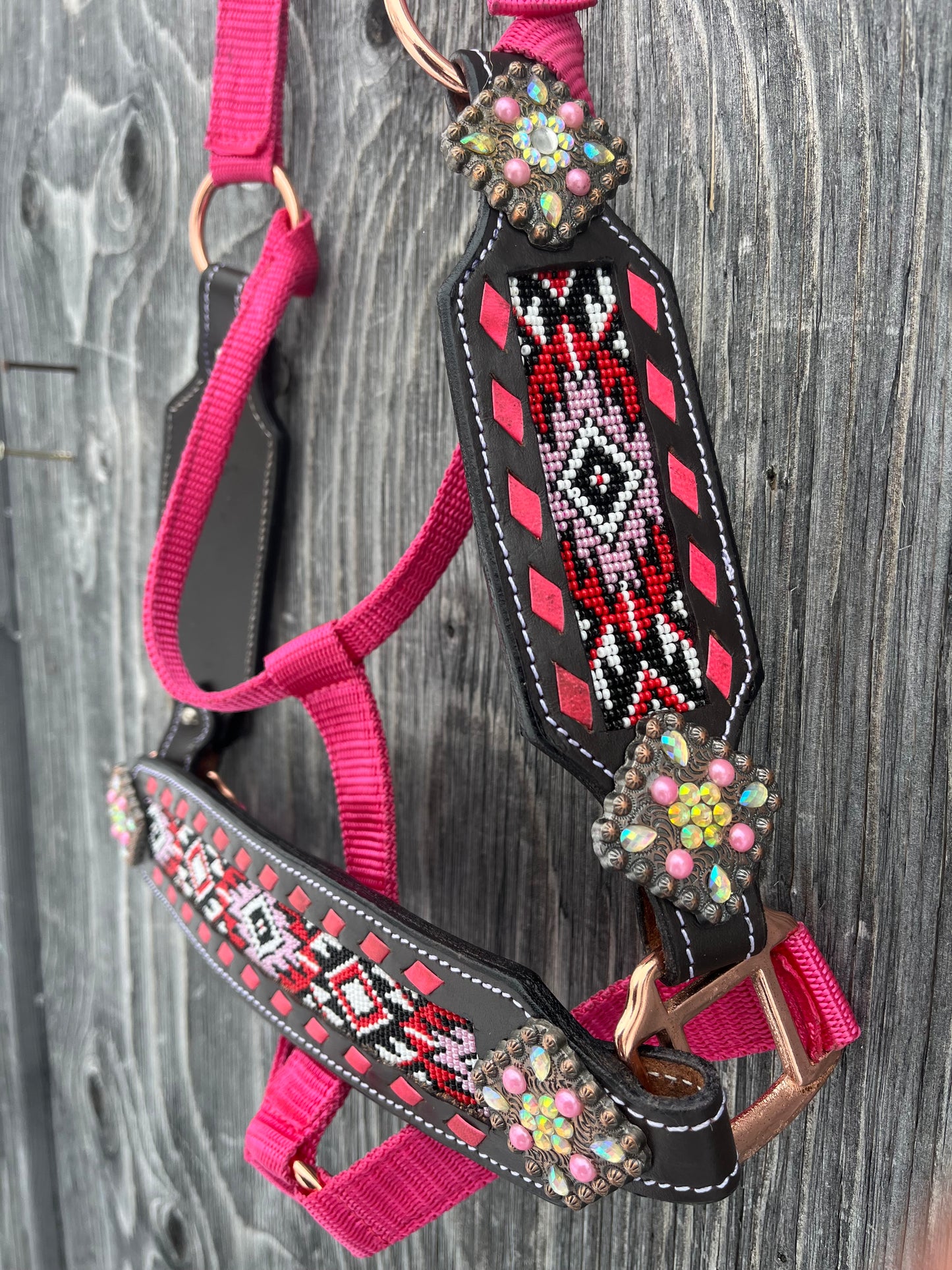 Beaded Bronc noseband halters with matching cheeks