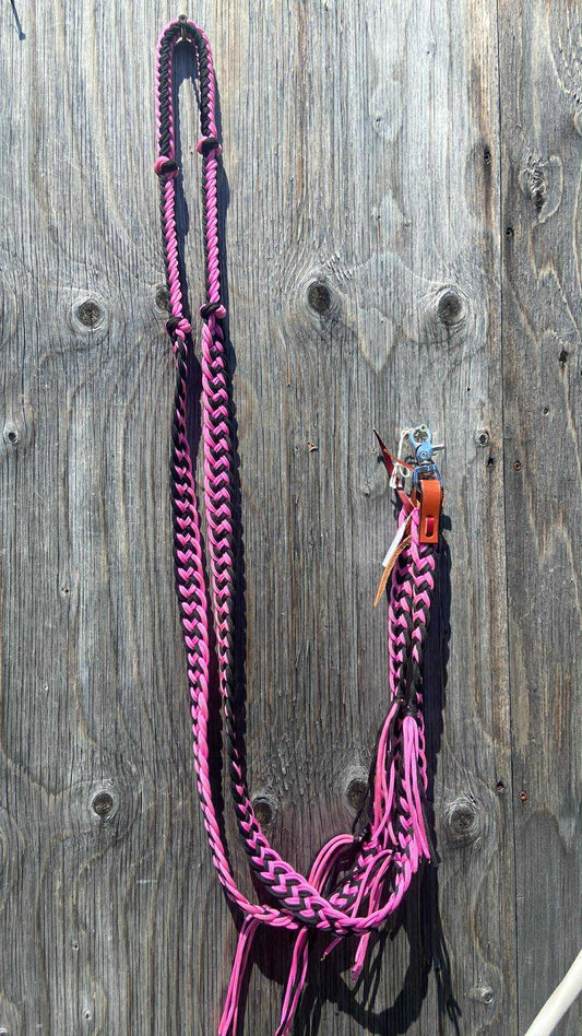 8ft braided barrel reins with quick change snaps and tassels