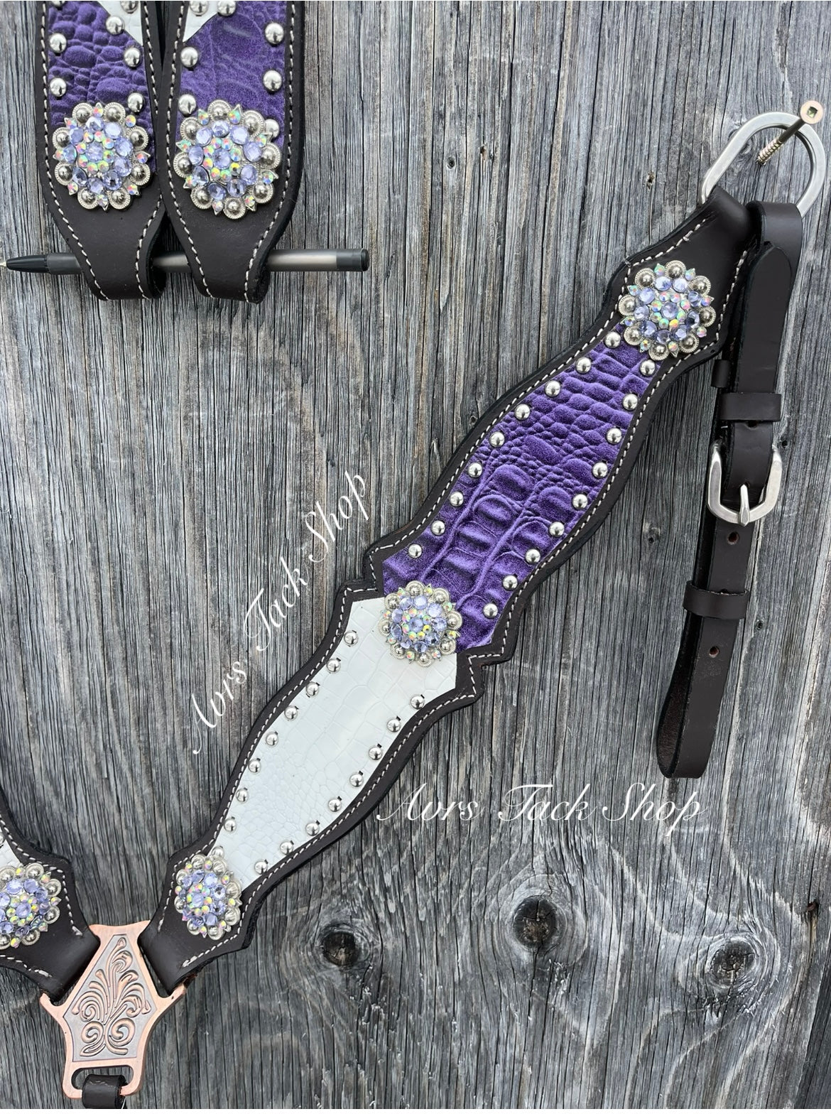 Purple and white tack set