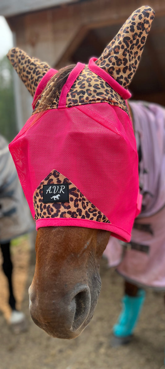 Pink Cheetah durable Mesh Fly masks ears