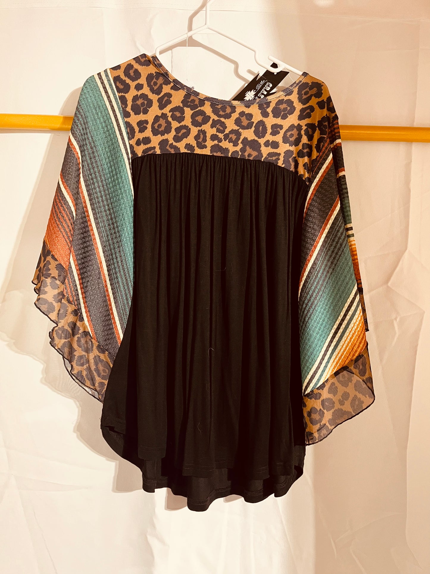 Cheetah Aztec blouse with flowy sleeves small unisex sizing roomy fit