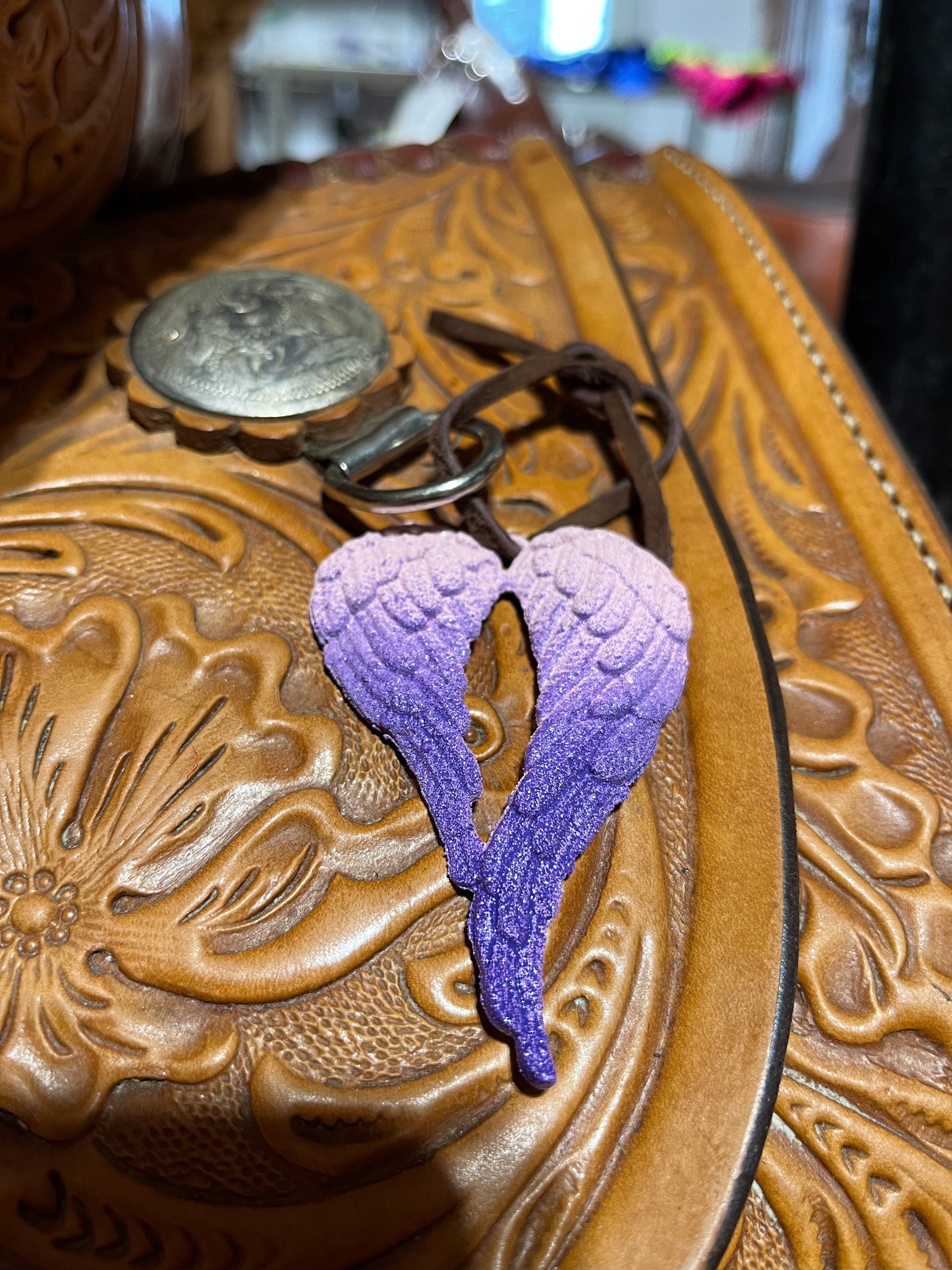 Purple pink Angel wing saddle charm