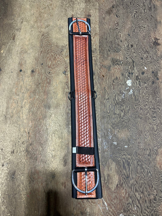 Western leather tooled neoprene back cinch