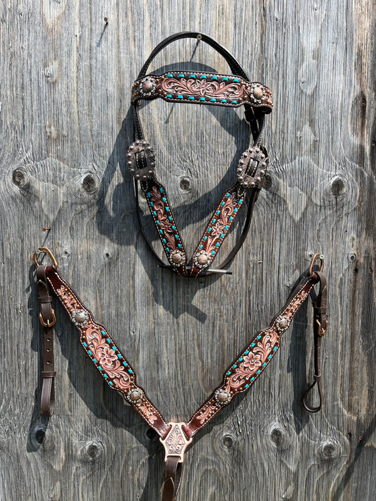 Teal buckstitch tack set