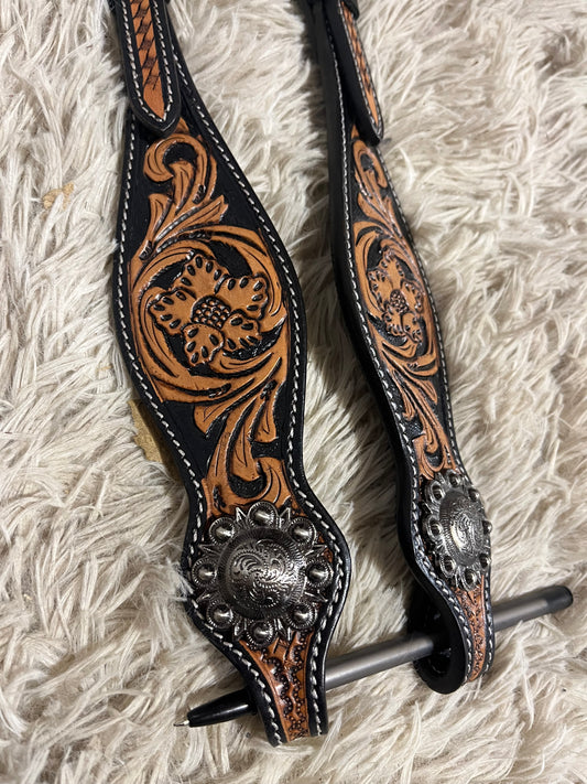 One ear tooled leather headstall