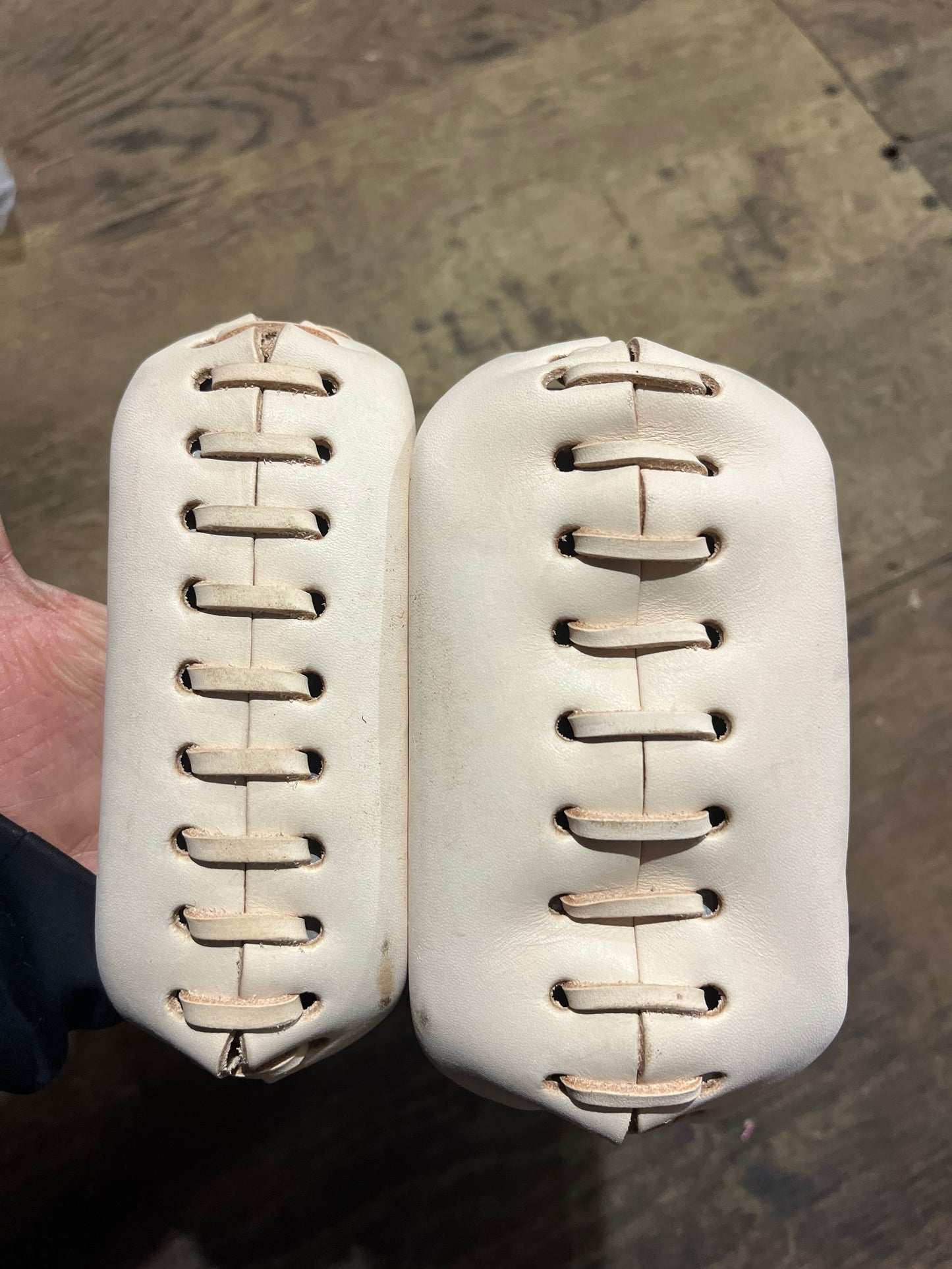 LARGE sure grip barrel stirrups. Photo 1 shows stirrups. Photo 2,3,4 shows sizing compared to regular stirrups