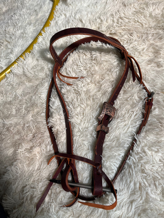 Browband fancy buckle headstall with tie ends and throat latch soft leather