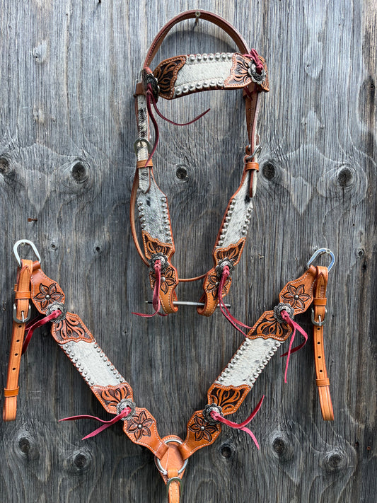 Hair on cowhide flower tack set