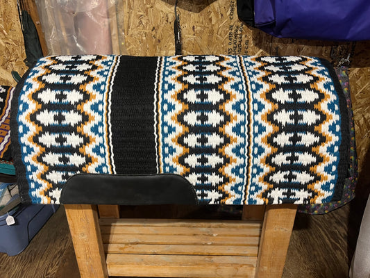 Turquoise beige 34x40 1/2” woven wool saddle blanket