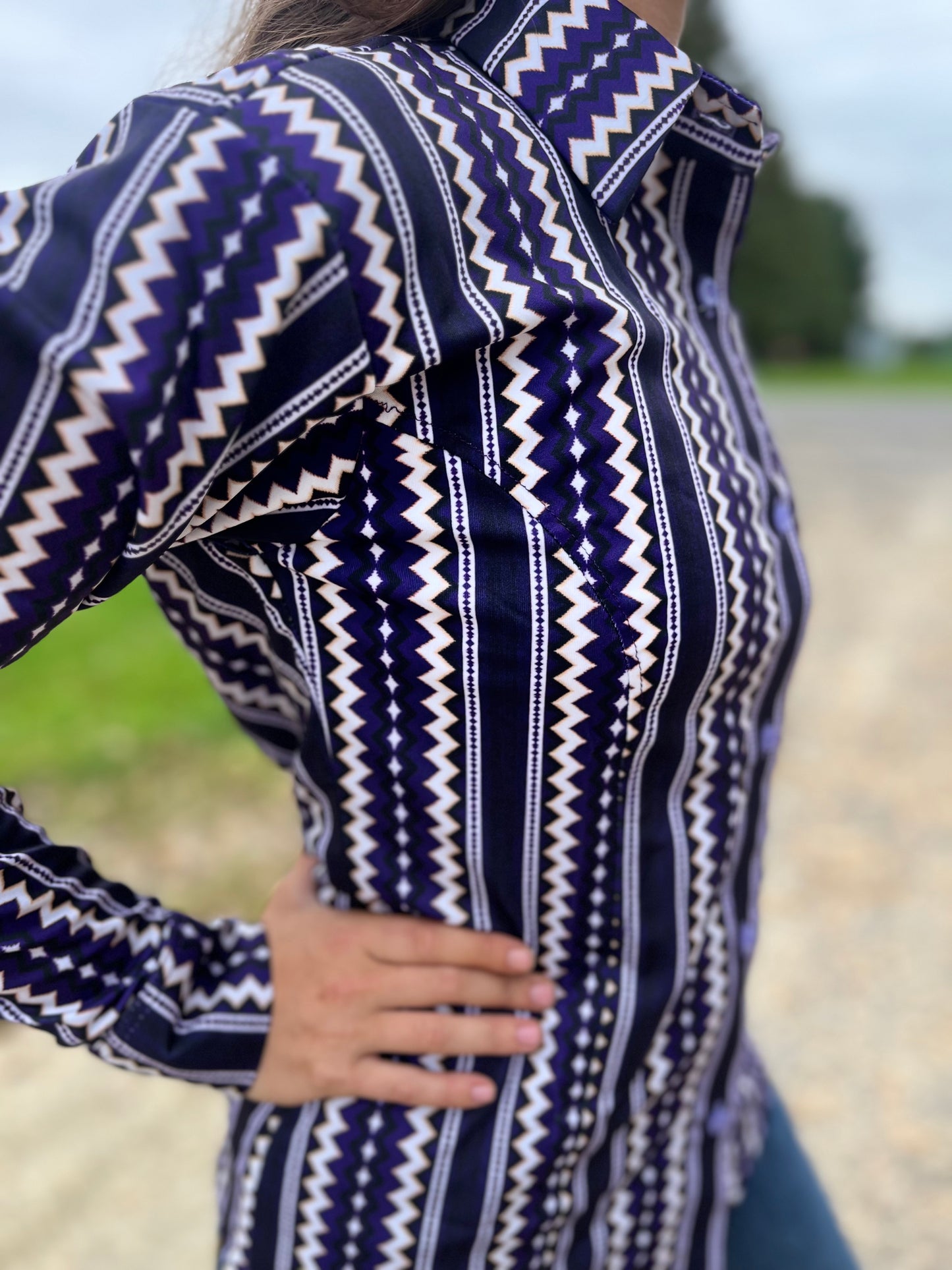 Purple Aztec long sleeve button up show shirt