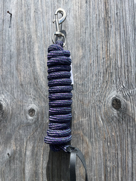 Two tone lead rope with leather popper - purple