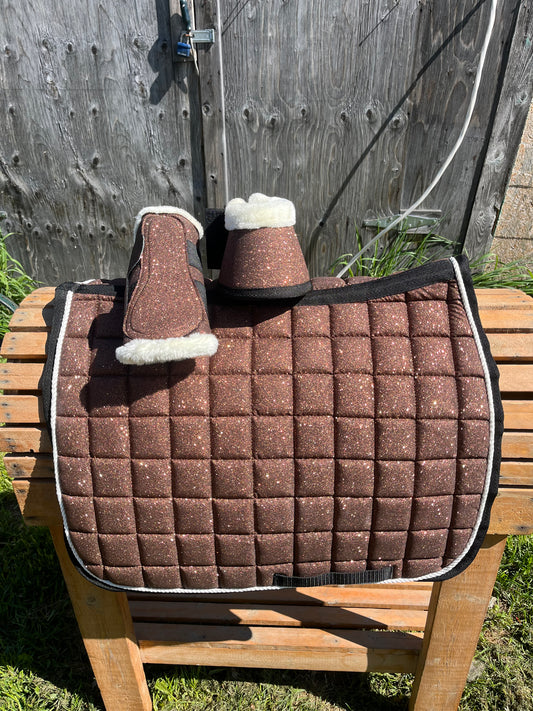 Brown 3 pc glitter set with matching pad boots and bell boots clearance
