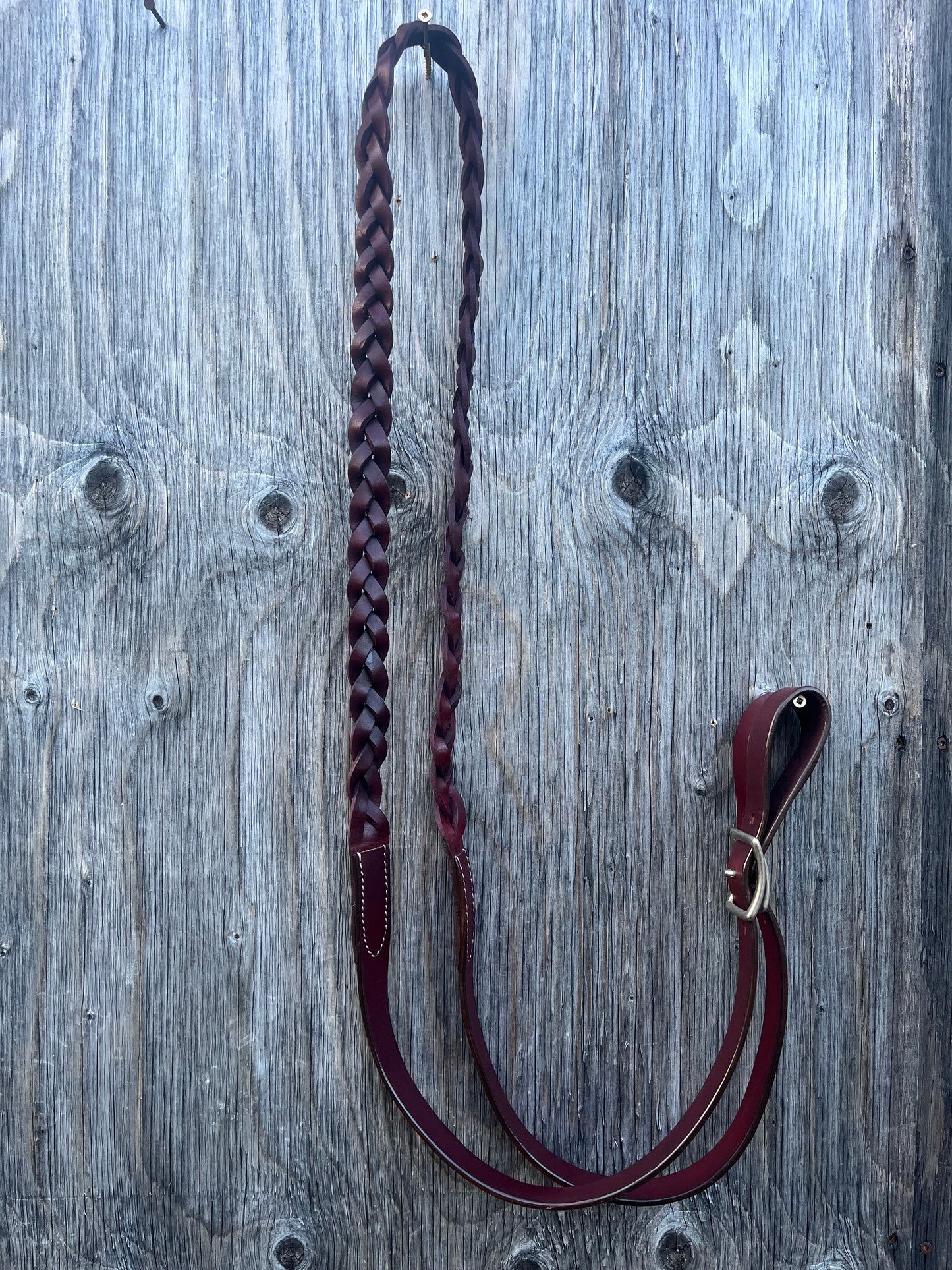 Braided adjustable leather barrel reins