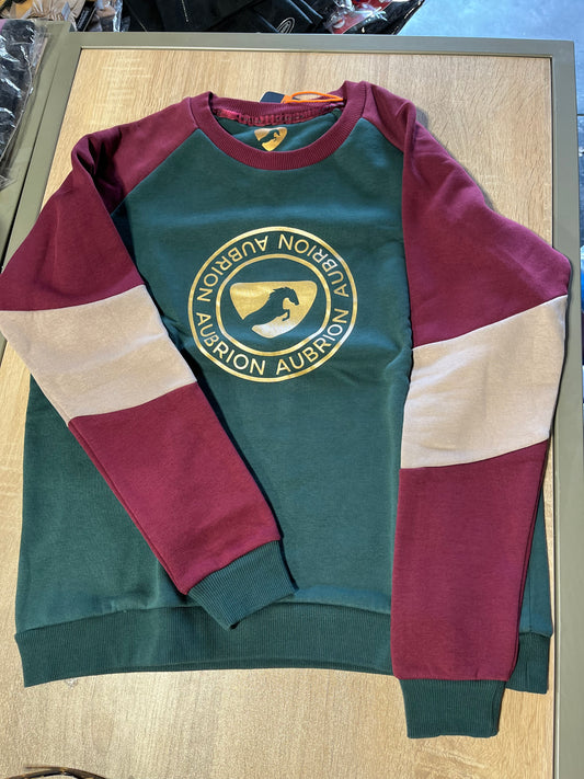 Wine and Green Aubrian horse logo fleece lined crewneck