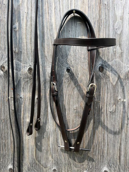 Draft leather headstall with split reins
