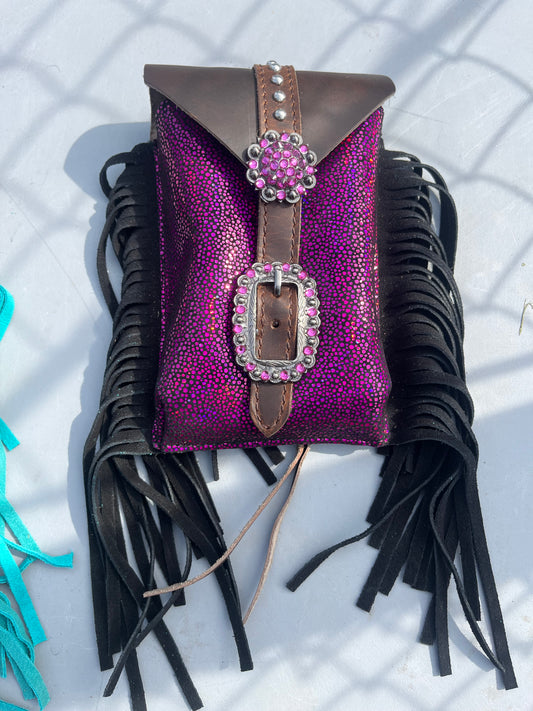 Pink metallic rear cinch bag